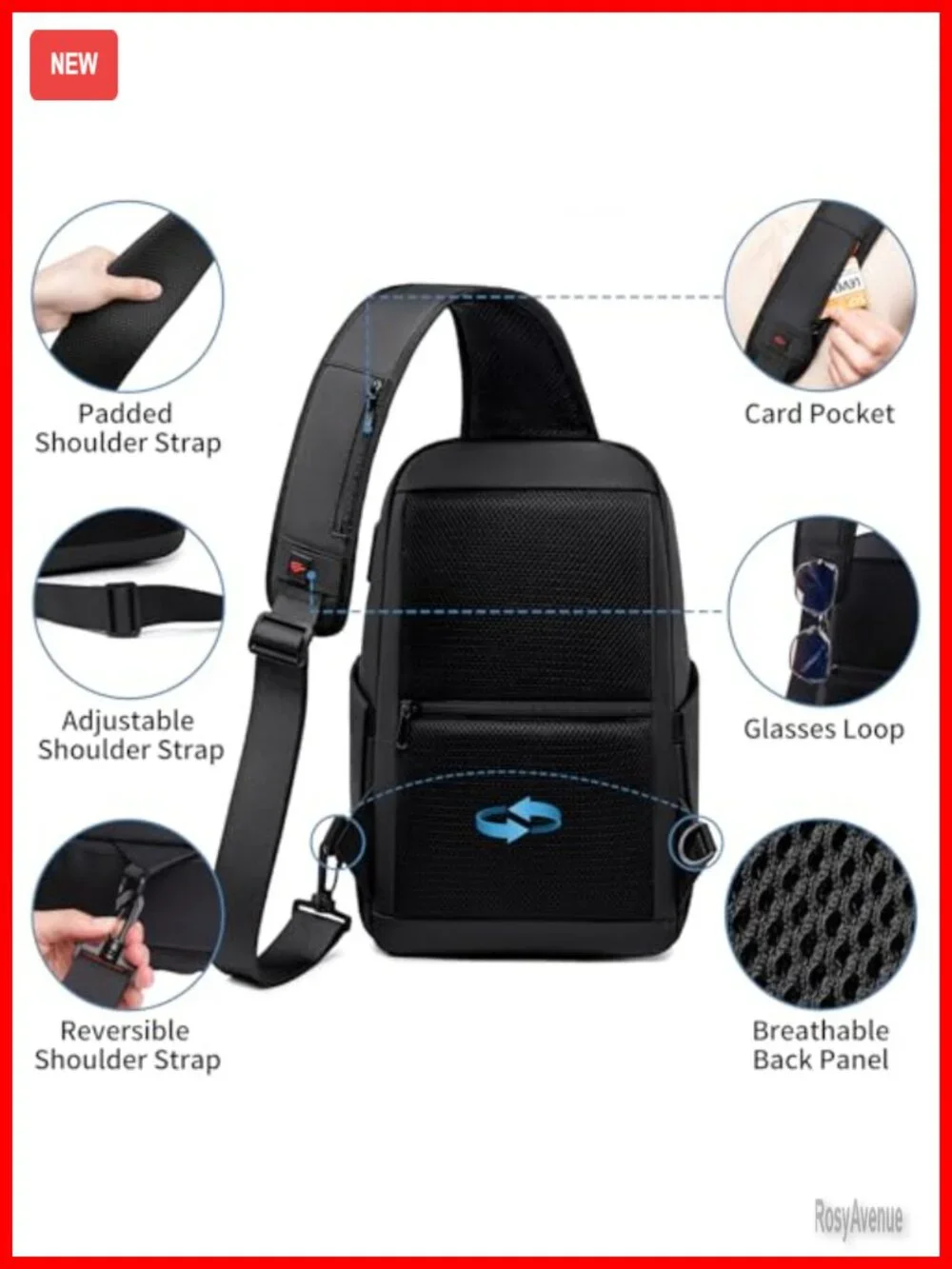 FENRUIEN Sling Backpack Mens Crossbody Bag Water Resistant Oxford Travel Daypack